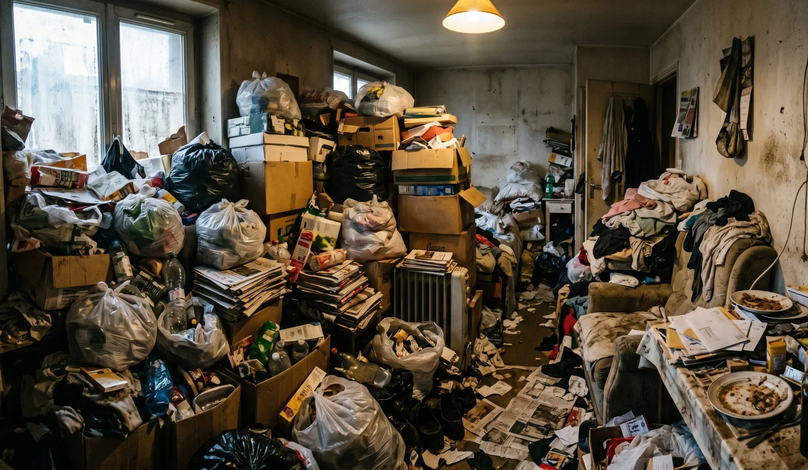 Logement encombré et insalubre avant le débarras par Expert Logement Insalubre